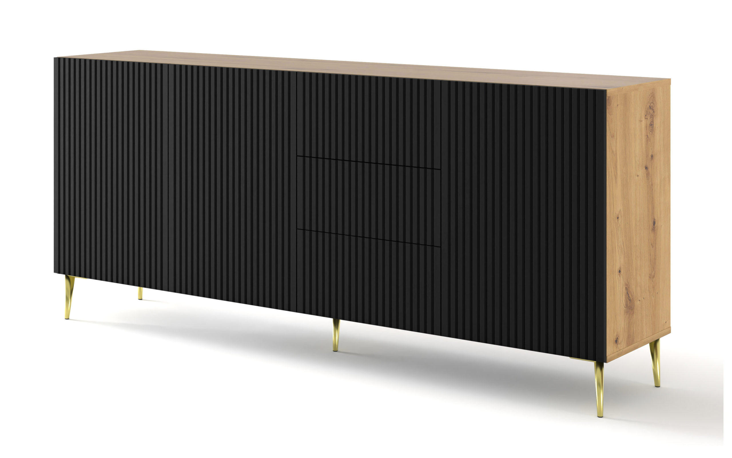 KOMMODE Artisan Eiche, Schwarz, Gold 200/87/42 - Schwarz, Holzwerkstoff (200/87/42cm) - RAUMHIRSCH FURNITURE