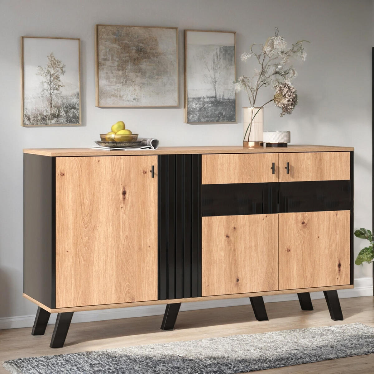 SIDEBOARD Schwarz 140/78/41 cm - Schwarz, Holzwerkstoff/Metall (78/41/140cm) - Urban Meuble