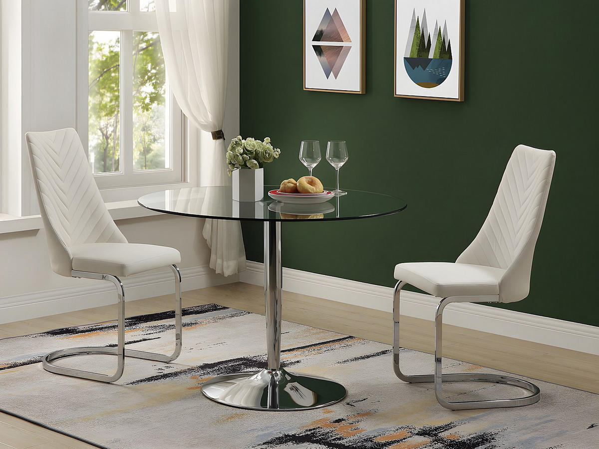 ESSTISCH rund - Sicherheitsglas & Metall - NOLAN - Silberfarben, Glas (110/110/76cm) - Vente-Unique