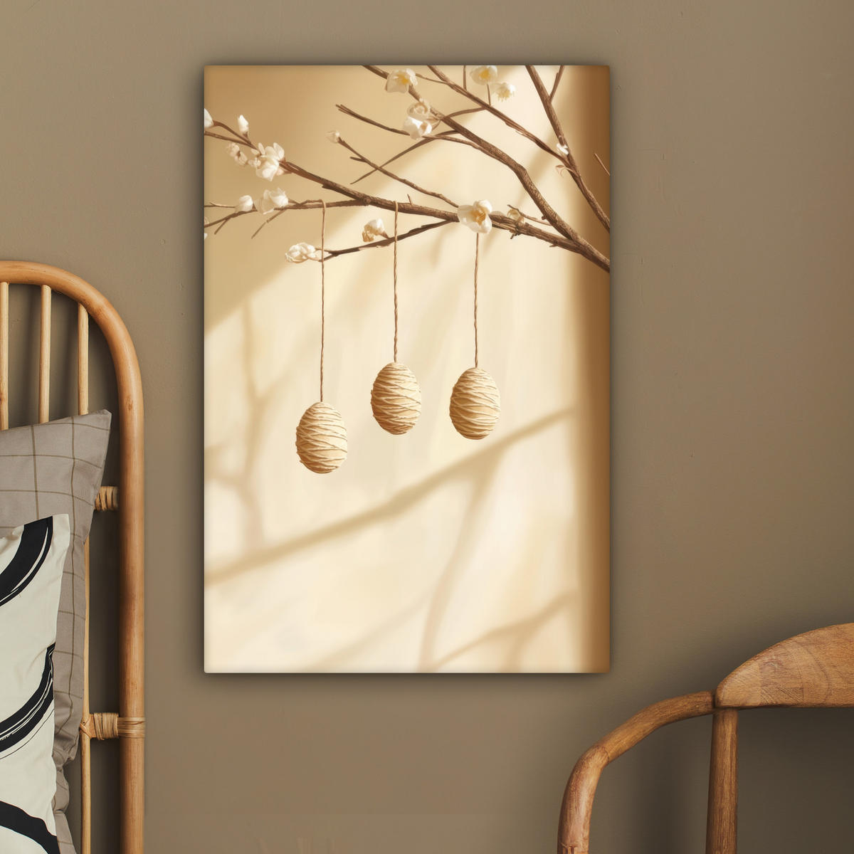 LEINWANDBILD Beige - Osterkuchen - Eier Wanddeko Schlafzimmer 60x90 cm - Beige, Textil (60/90cm) - MuchoWow