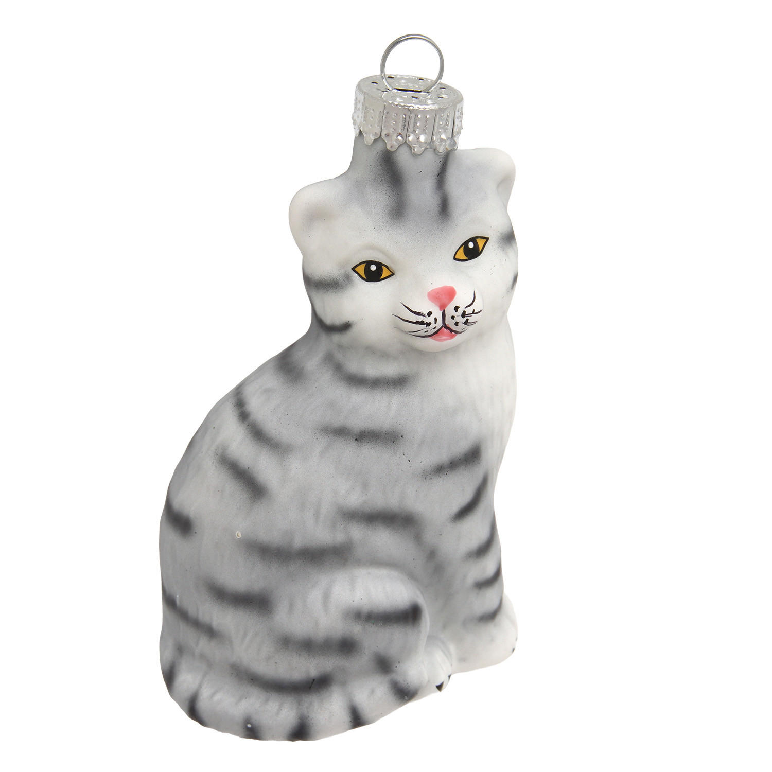 CHRISTBAUMSCHMUCK Katze Luna Grau 9cm (Glas / 1 Stk.) - Grau, Glas (4/9/5cm)