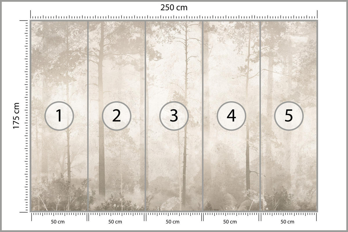 FOTOTAPETA Pre Obývaciu Izbu Hmlistý Les Vintage Stromy 250 x 175 cm - hnedá/béžová, papier (250/175cm) - Muralo