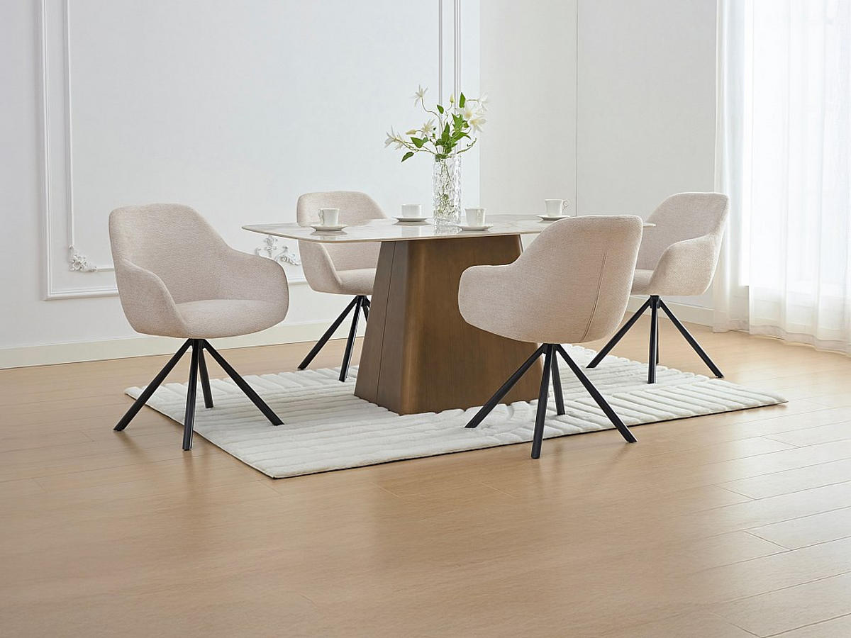 6‑ER Set Stühle mit Armlehnen - Textilstoff & Metall - Creme - CILIENO - Creme, Textil (60/80/57cm) - Vente-Unique