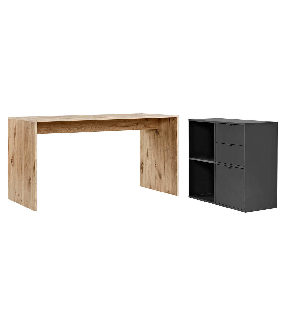SCHREIBTISCH Der Produktive - Eichefarben/Schwarz, Holzwerkstoff (65/145/77cm) - Mokebo