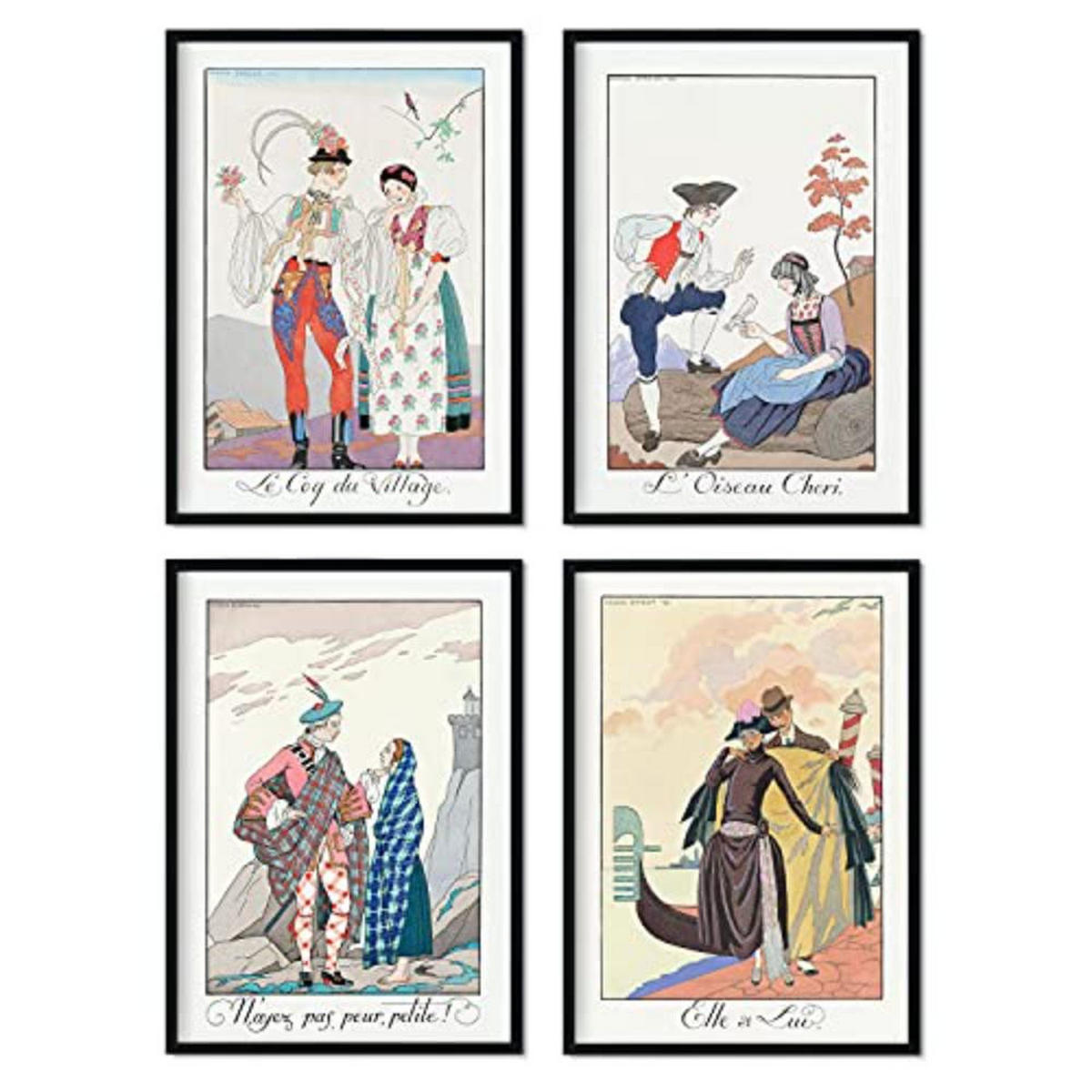 POSTER Set mit 4 JahrgangPaarBlättern vom Künstler George Barbier A4 Rahmenlos - Klar, Papier (29.7/3cm) - Nacnic