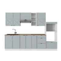 KÜCHENZEILE Fame-Line Hellblau-grau/Weiß 280 cm, AP Eiche - Blaugrau/Weiß, Holzwerkstoff (280/81.6/60cm) - Vicco