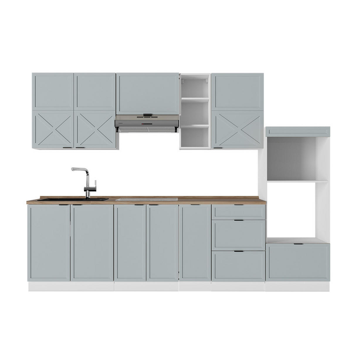 KÜCHENZEILE Fame-Line Hellblau-grau/Weiß 280 cm, AP Eiche - Blaugrau/Weiß, Holzwerkstoff (280/81.6/60cm) - Vicco