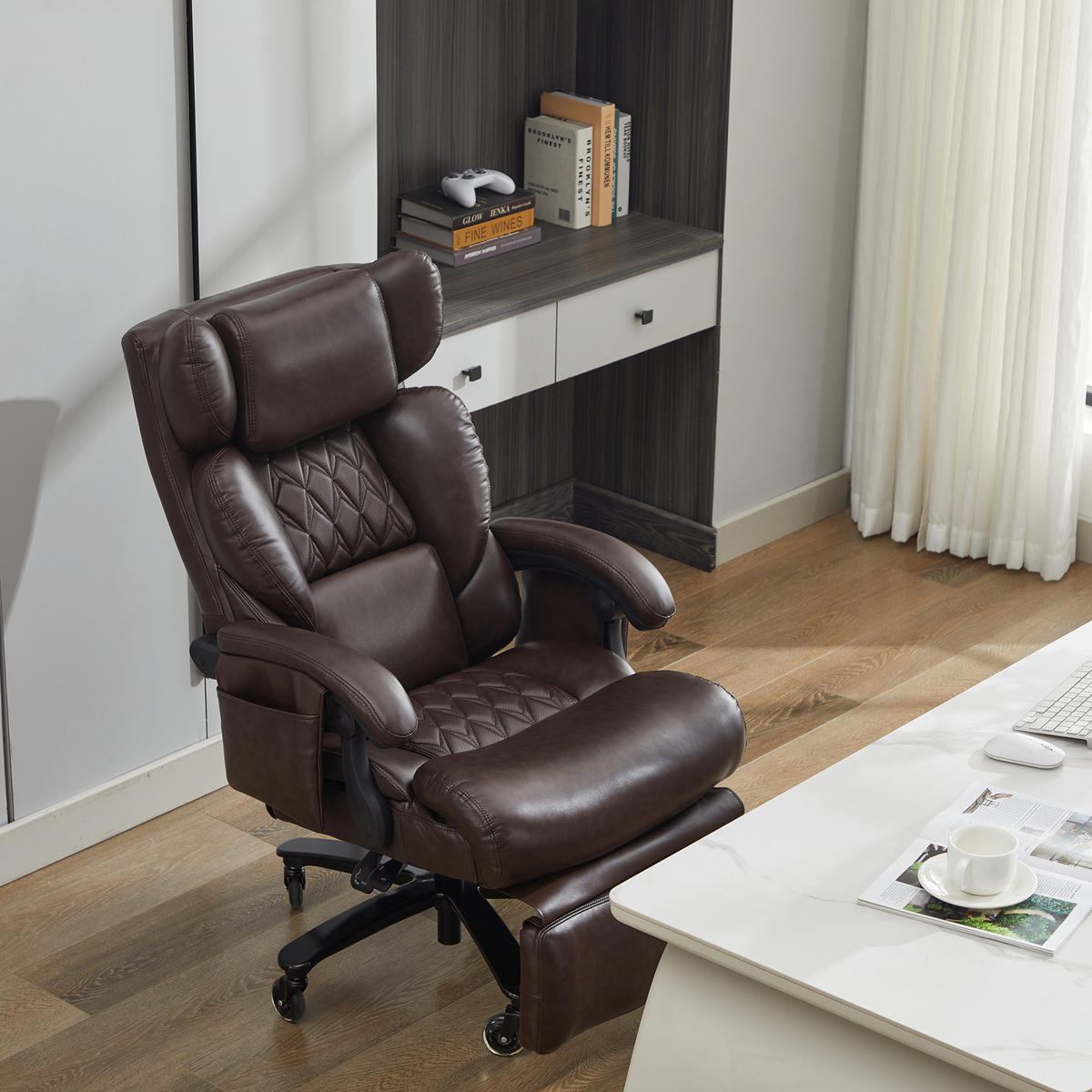 BÜROSTUHL Braun 88/70/112.5 cm mit Massagefunktion - Braun, Metall (88/112.5/70cm) - PANGIVO