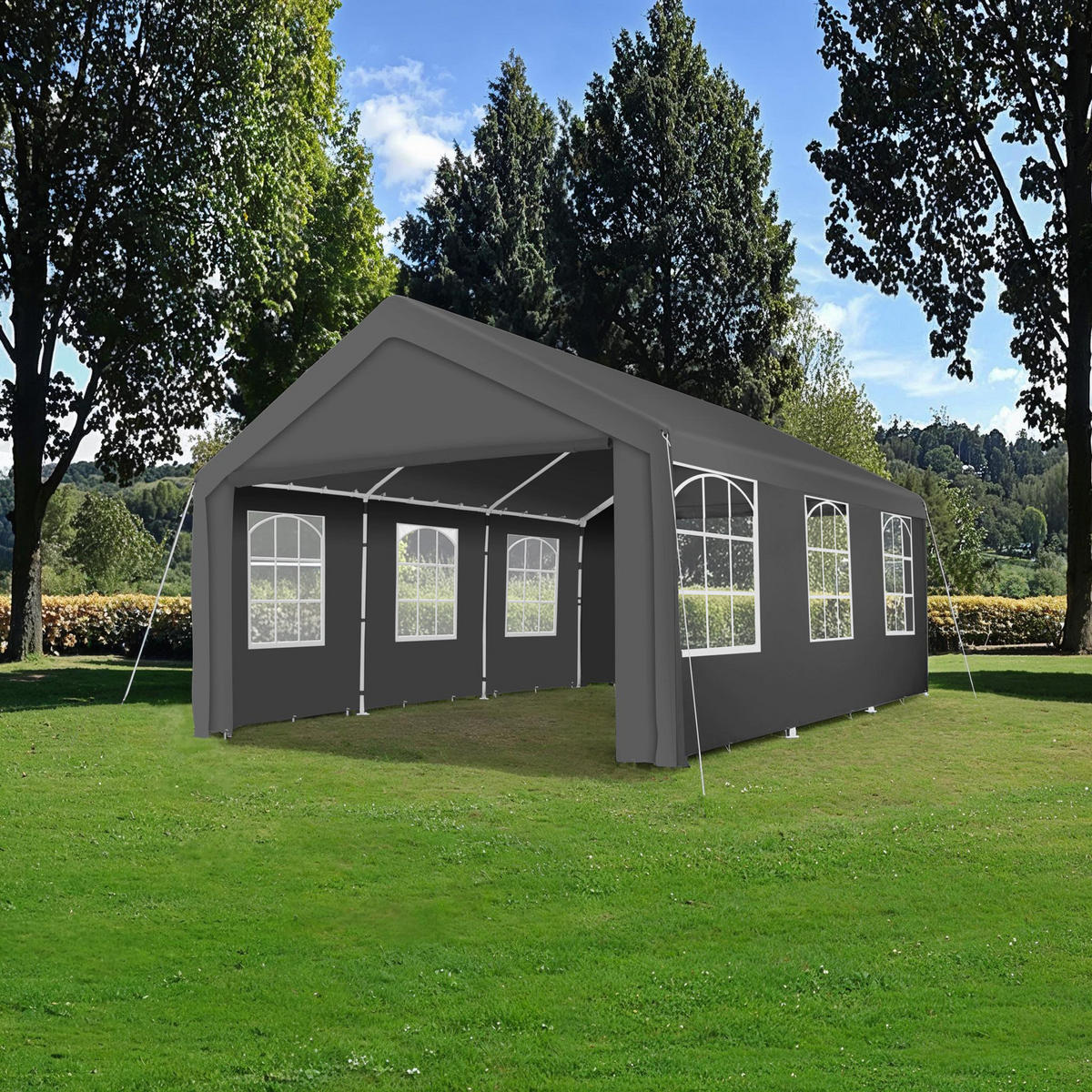PAVILLON Jasko,inklusive Spannseilen und Heringen,grau - Grau, Kunststoff (400/315/600cm) - tectake