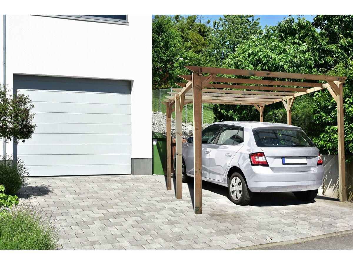 CARPORT AUTO sunny Braun - Braun, Holz (300/247/494cm) - Habitat Garten