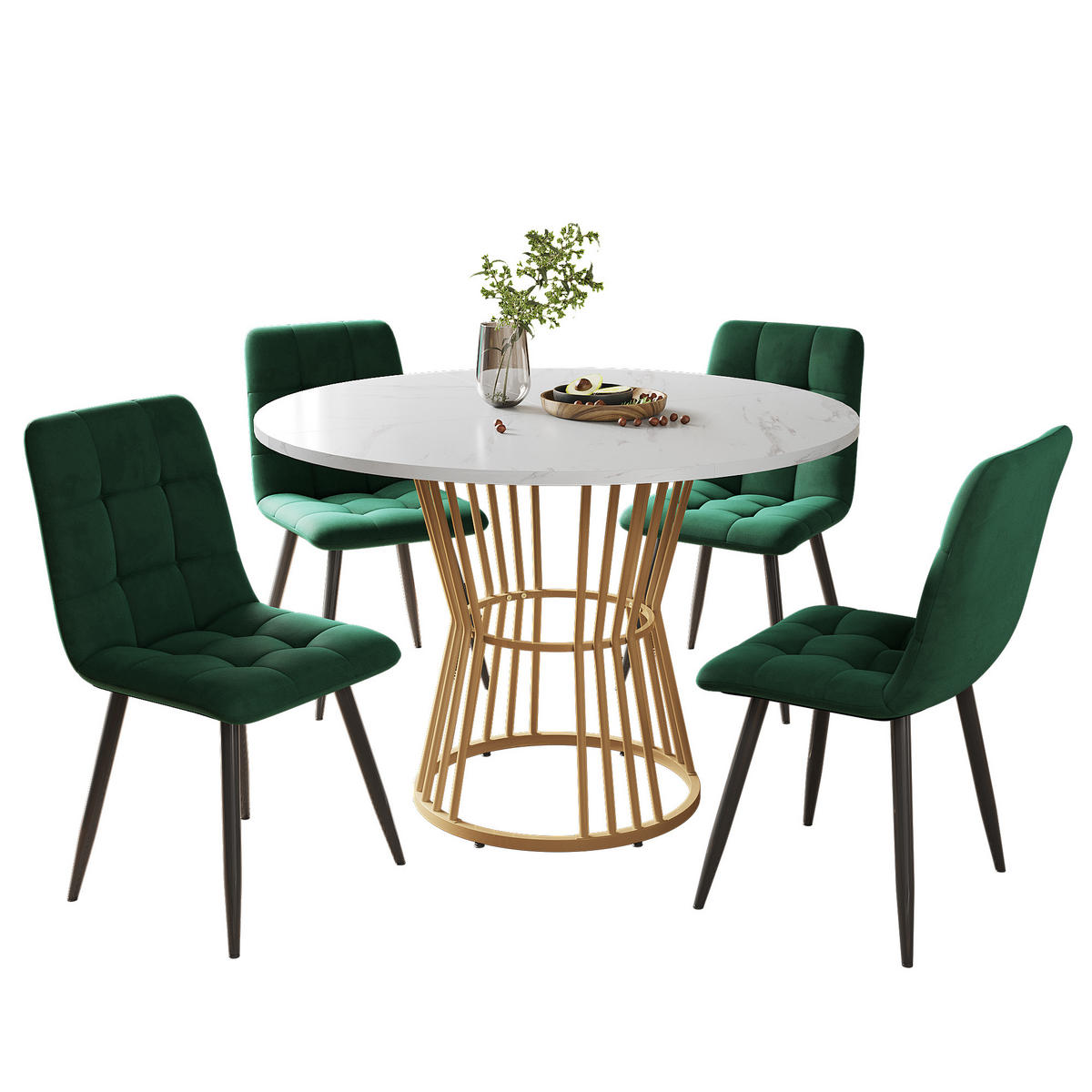ESSGRUPPE DE-39143 runder 100 cm Tisch mit 4 Stühlen Grün - Grün, Holzwerkstoff (100/75/100cm) - ComfortXL