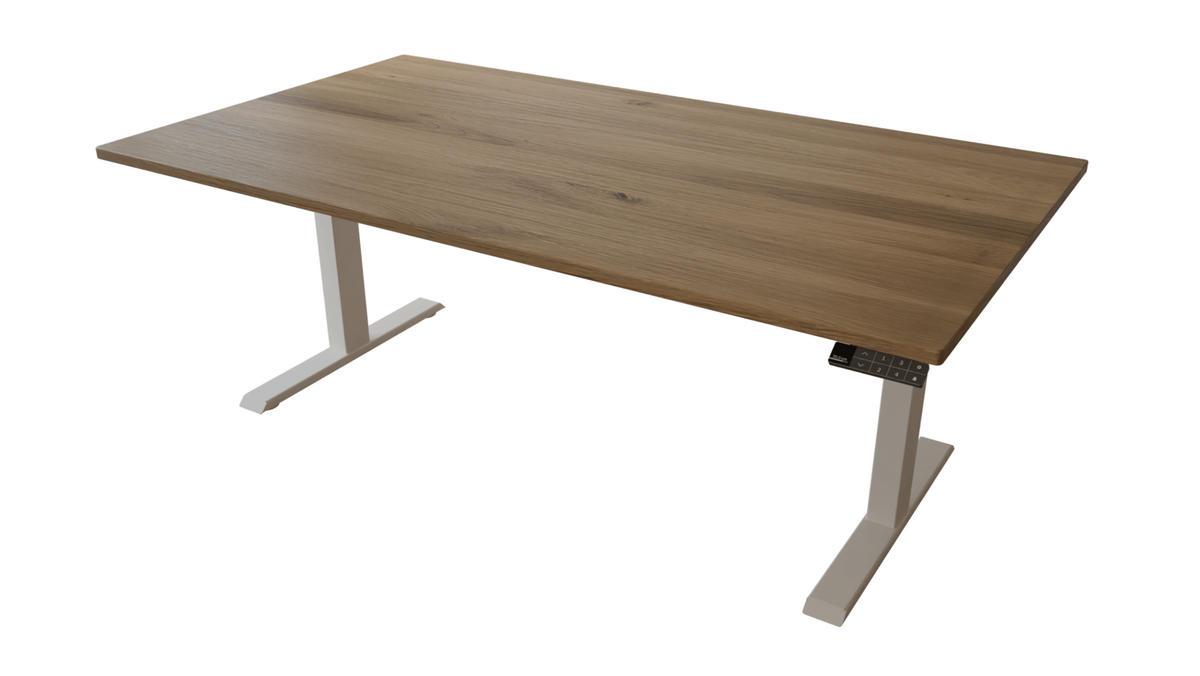 SCHREIBTISCH 180/100 elektrisch höhenverstellbar aus Wildeiche - Weiß - Braun, Holz (100/180/72.5cm) - MeinMassivholz