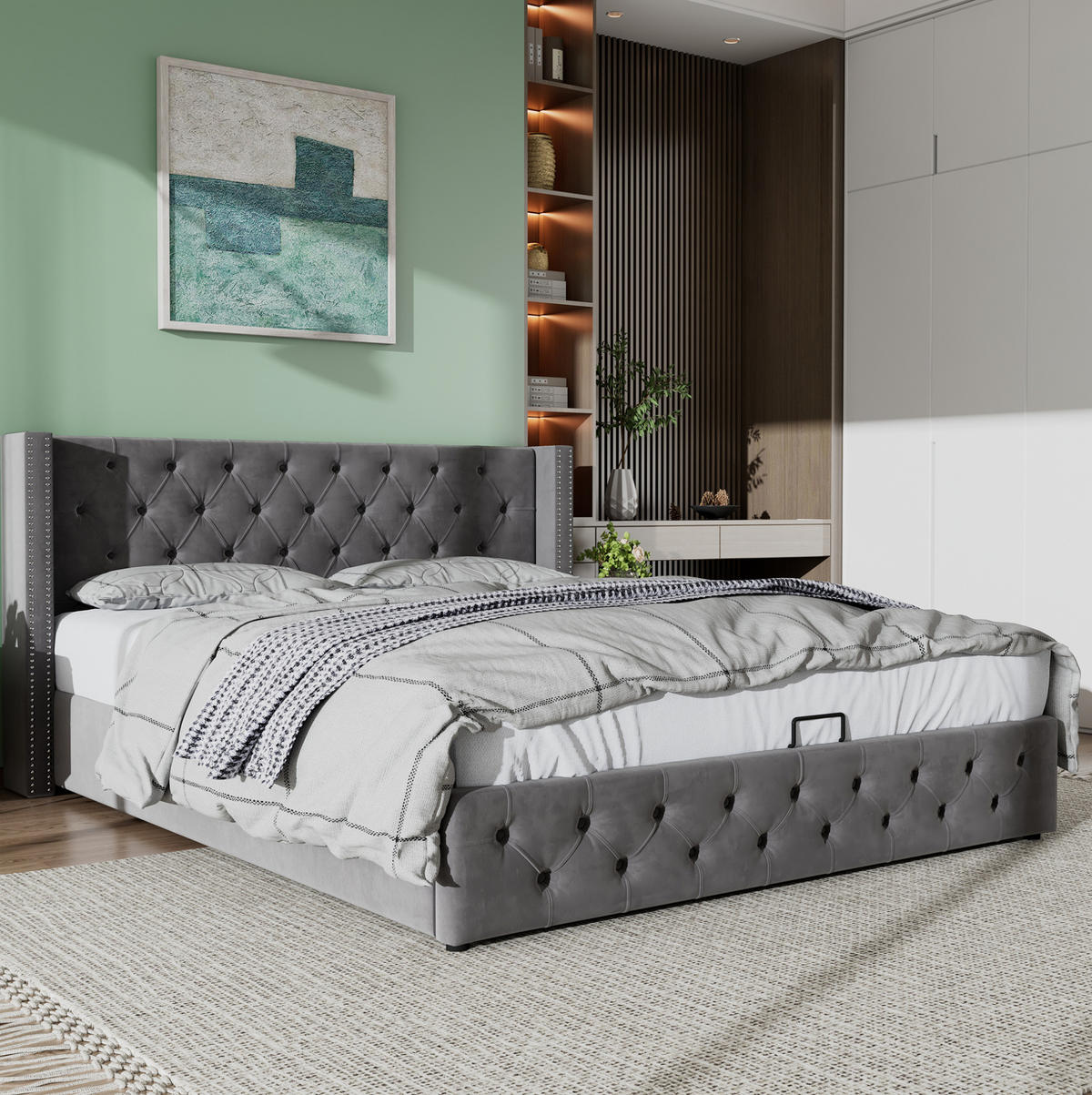 POLSTERBETT mit Bettkasten 180x200 cm Samt Grau - Grau, Metall (180/200cm) - Beauniv