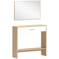 KONSOLENTISCH-SET DE-37254 mit Schublade, Regal und Spiegel Eiche/Weiß - Naturfarben, Holzwerkstoff (91.5/27.9/85cm) - ComfortXL