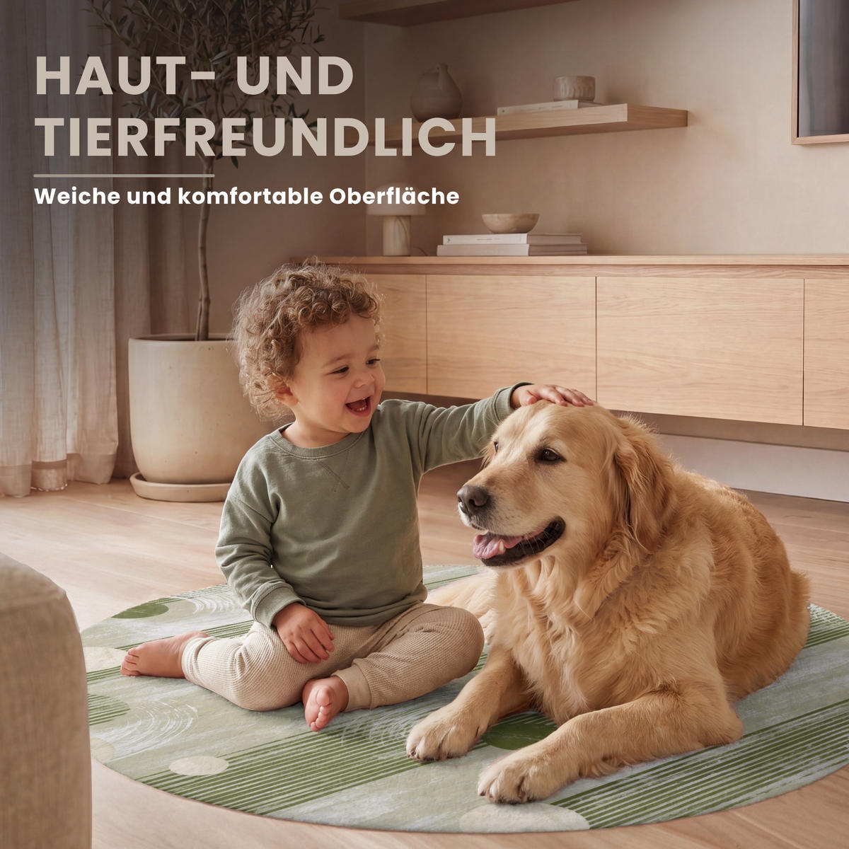 TEPPICH - Künstlerisch - Modern - Grün - 90x90 cm - Olivgrün, Kunststoff/Textil (90/0.4cm) - OnlyWow