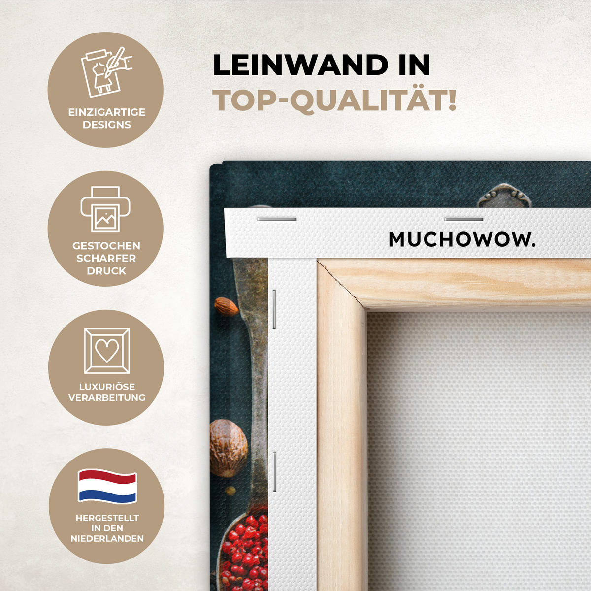 LEINWANDBILD Kräuter - Gewürze - Löffel Room Decor 30x40 cm - Currygelb, Textil (30/40cm) - MuchoWow