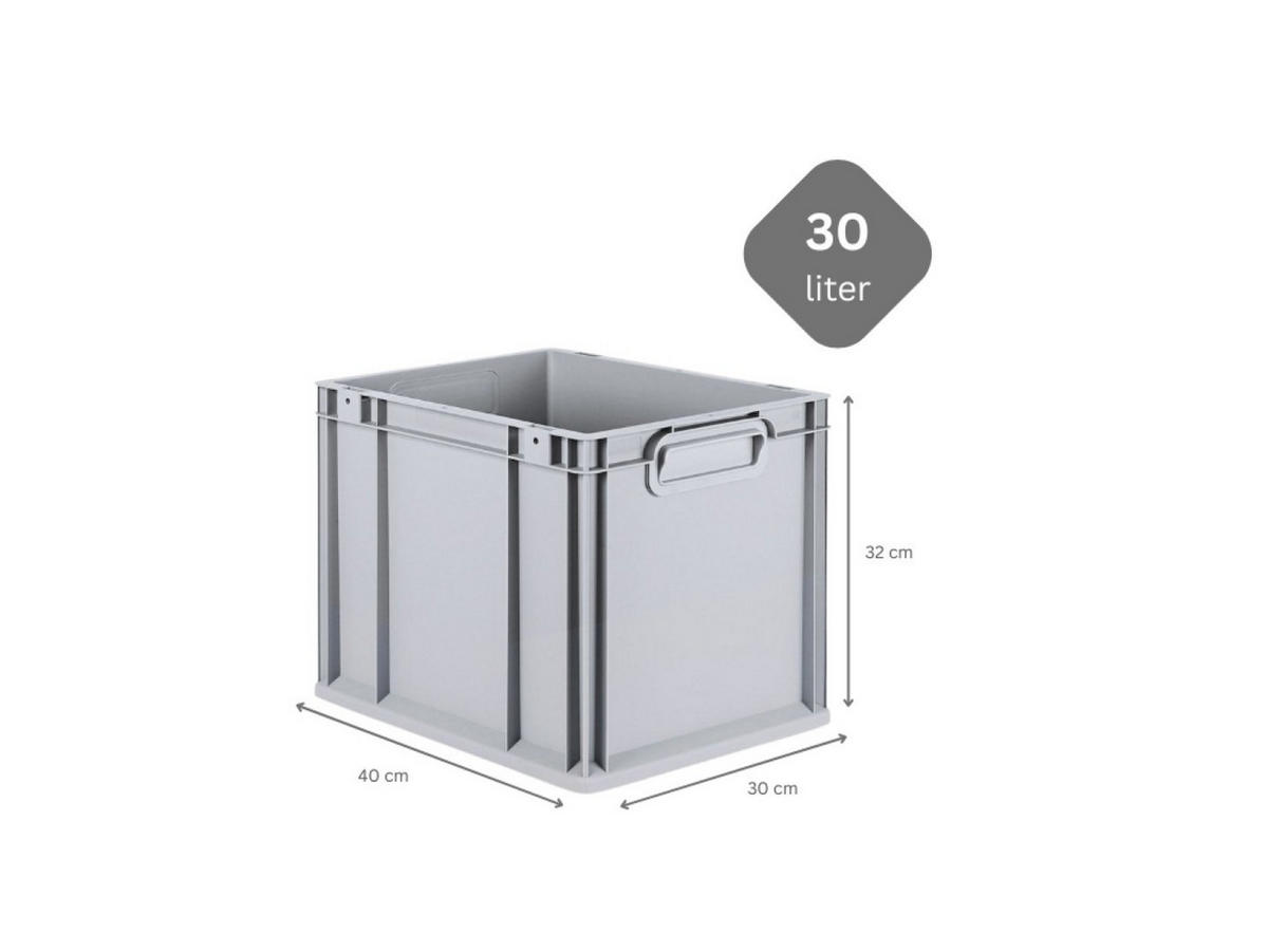 EUROBOX 4x Nextgen Economy Griffe Geschlossen 32x30x40cm 30 Liter - Grau, Kunststoff (30/32/40cm) - PROREGAL
