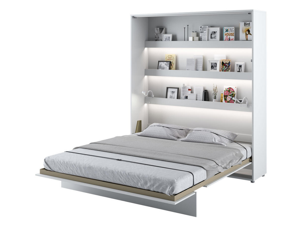 SCHRANKBETT Bed-Concept BC-13 180x200 mit weißer LED Beleuchtung - Weiß/Grau, Holz/Holzwerkstoff (180/200cm) - MIRJAN24