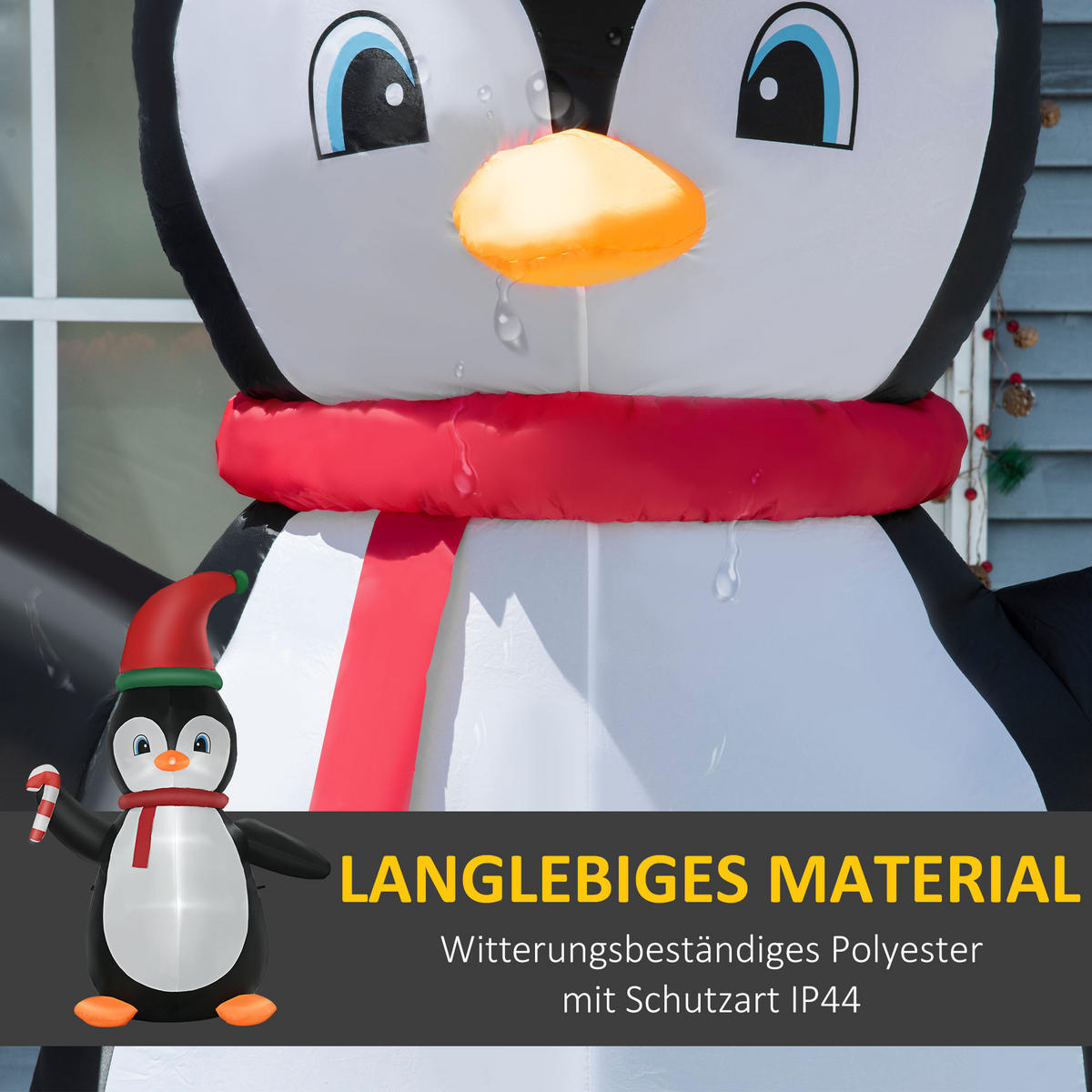 AUFBLASBARE Weihnachtsdeko 2,5 m Weihnachtspinguin mit 3 LED-Lichtern Gartendeko - Multicolor, Textil (100/250/162cm) - HOMCOM