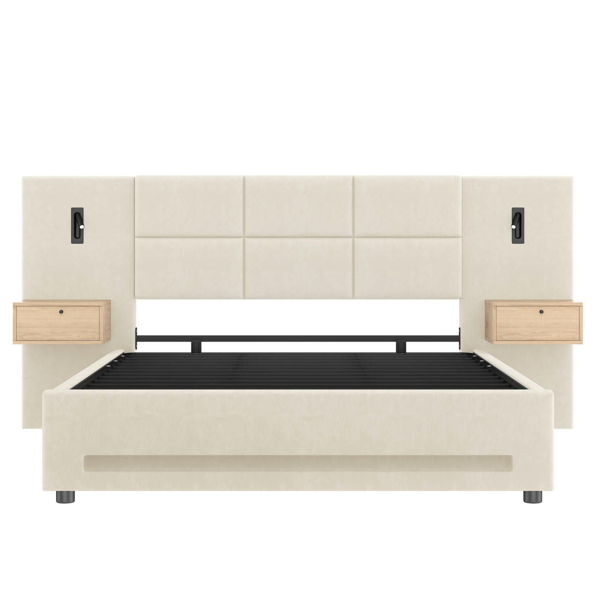 POLSTERBETT 180/200 mit Bettkasten, LED, USB-C und Kopfteil-Schubladen - Beige, Holzwerkstoff/Textil (180/200cm) - EVRYAE