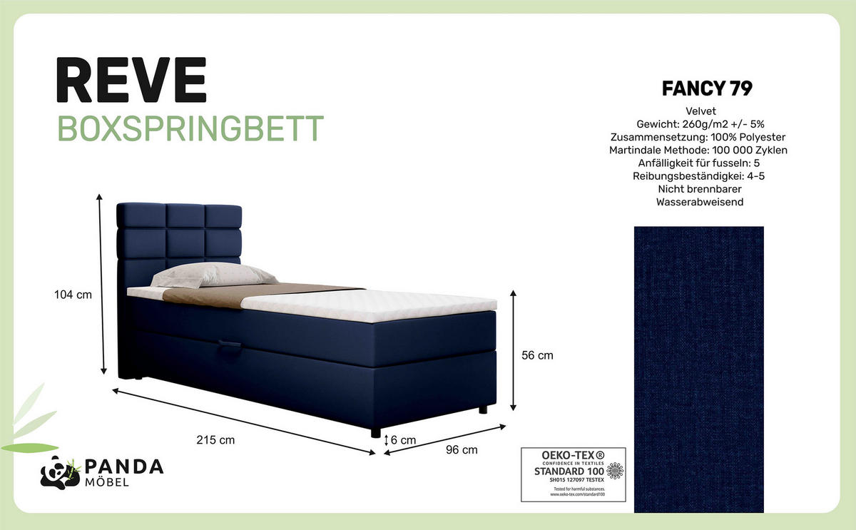 BOXBETT Reve 90 x 200 cm mit Bettkasten und Lattenrost ohne matratze - dunkelblau - Dunkelblau, Holz (90/200cm) - Panda Möbel