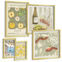 BILDER SET 5er Set - 50x50 cm & 20x30 cm & 40x60 cm Goldrahmen - Vintage-Poster mit Fruchtmustern - Goldfarben, Kunststoff (40/60cm) - TULUP