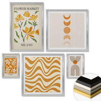 WANDBILDER 5er Set - 50x50 cm & 20x30 cm & 40x60 cm Silberner Rahmen - Geometrische Pflanzenmuster - Silberfarben, Kunststoff (40/60cm) - ArtPrintCave