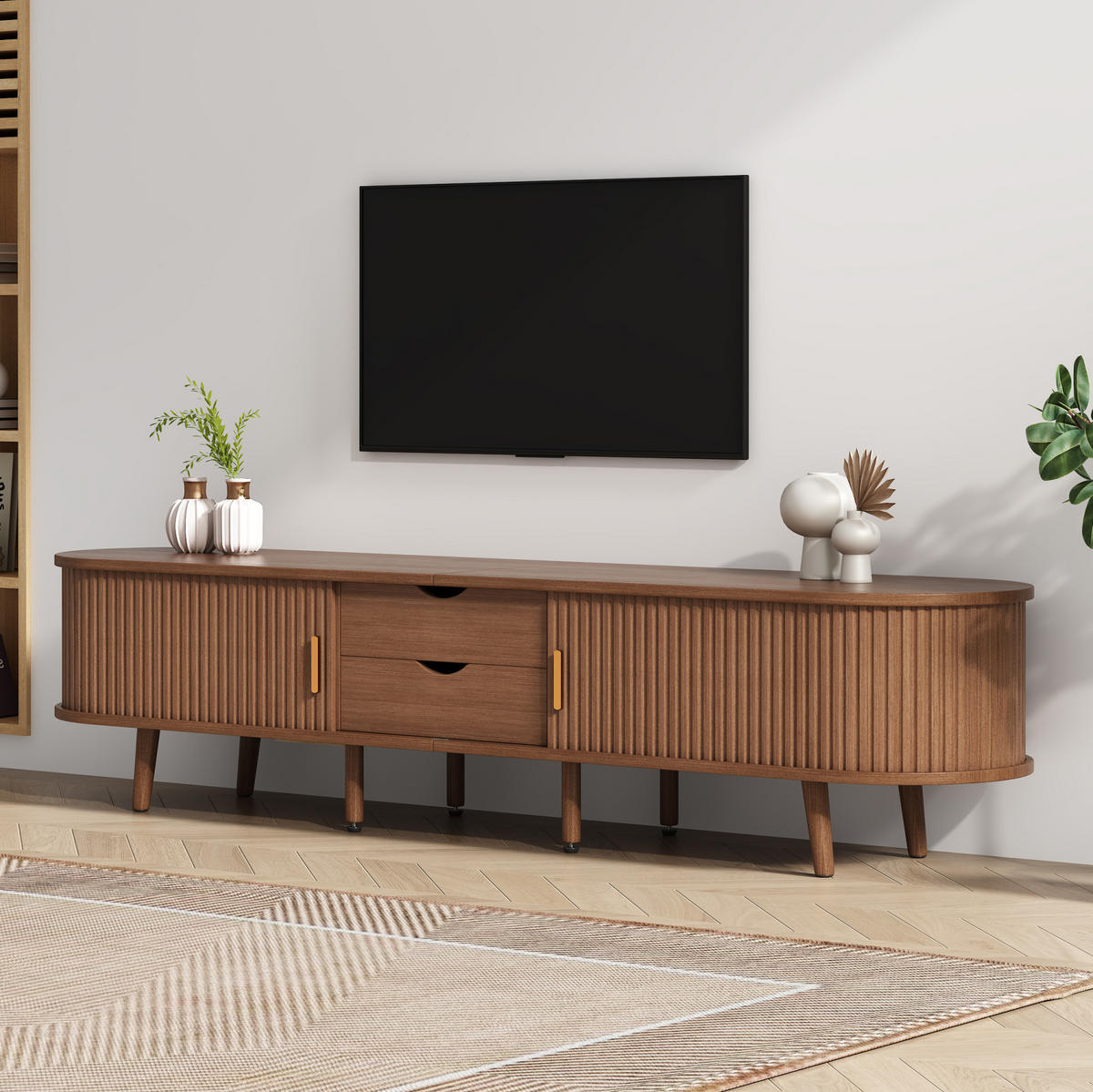 TV-LOWBOARD mit 2 Schubladen 175 x 40 x 42 cm Walnuss MDF - Braun, Holzwerkstoff (40/42/175cm) - Beauniv