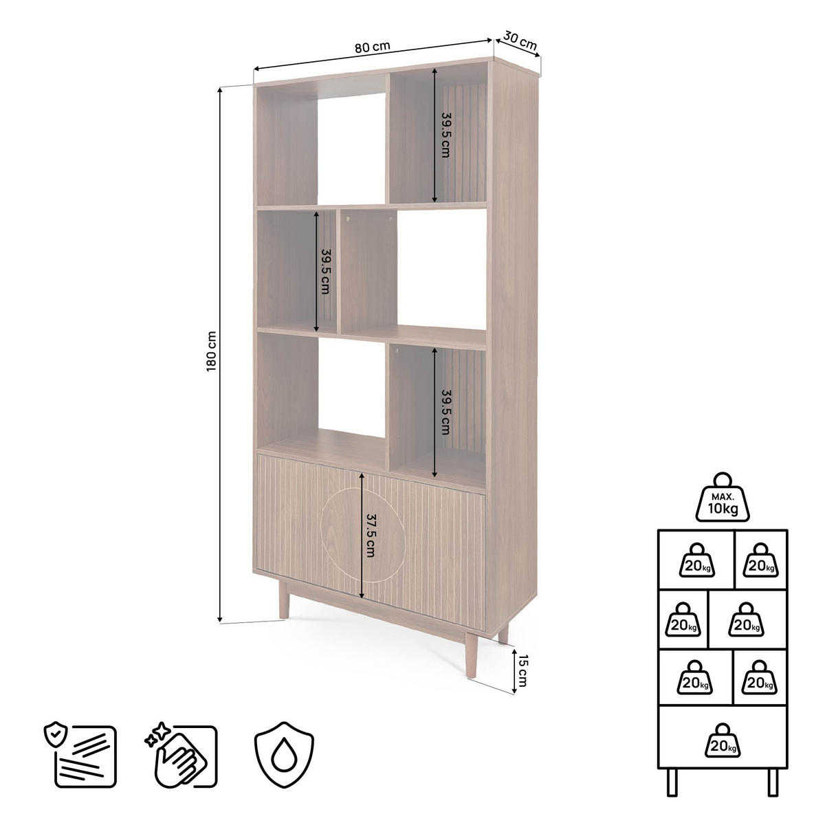 BÜCHERREGAL Skandinavisches, 180 cm hoch, mit 2 Türen und 6 Regalböden, Walnuss-Finish – LILA - Salbeigrün/Walnussfarben, Holzwerkstoff/Metall (80/179/30cm) - Sicaan
