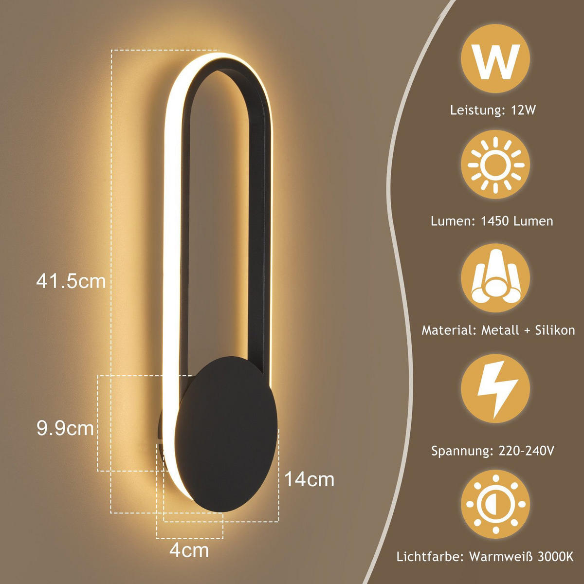 LED WANDLEUCHTE FRANKS II 41.5/14/4 cm - Schwarz, Metall (14/4/41.5cm) - Nettlife