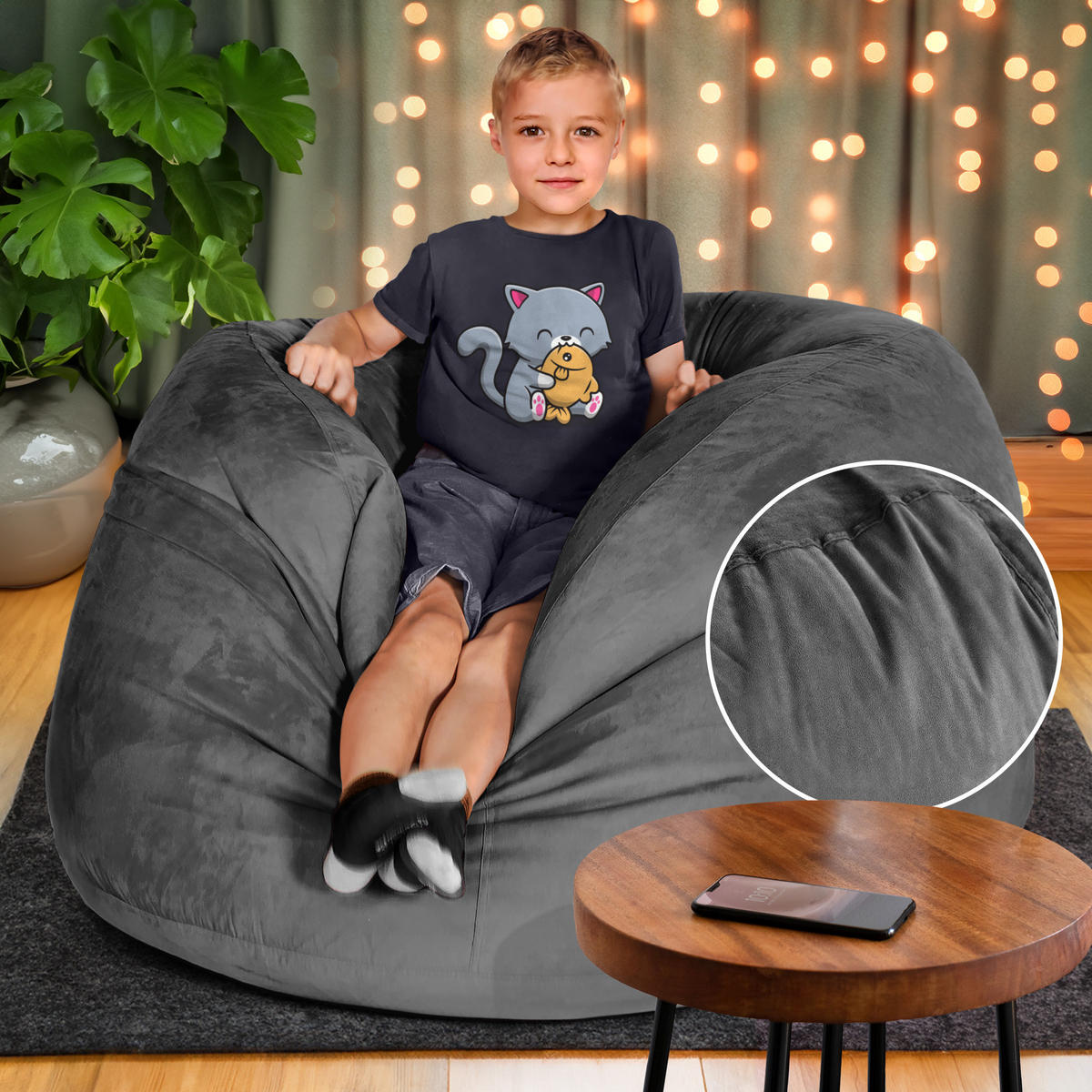 RIESEN-SITZSACK XXL JUMBO Velours 4ft - Dunkelgrau, Textil (120/70/120cm) - Green Bean