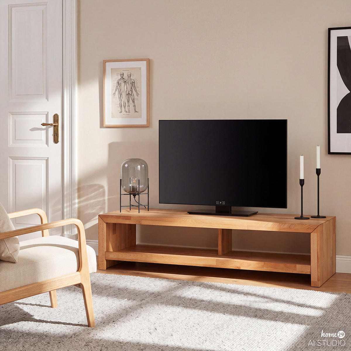 TV-LOWBOARD - Massivholz - Kernbuche, Holz (140/35/50cm) - home24