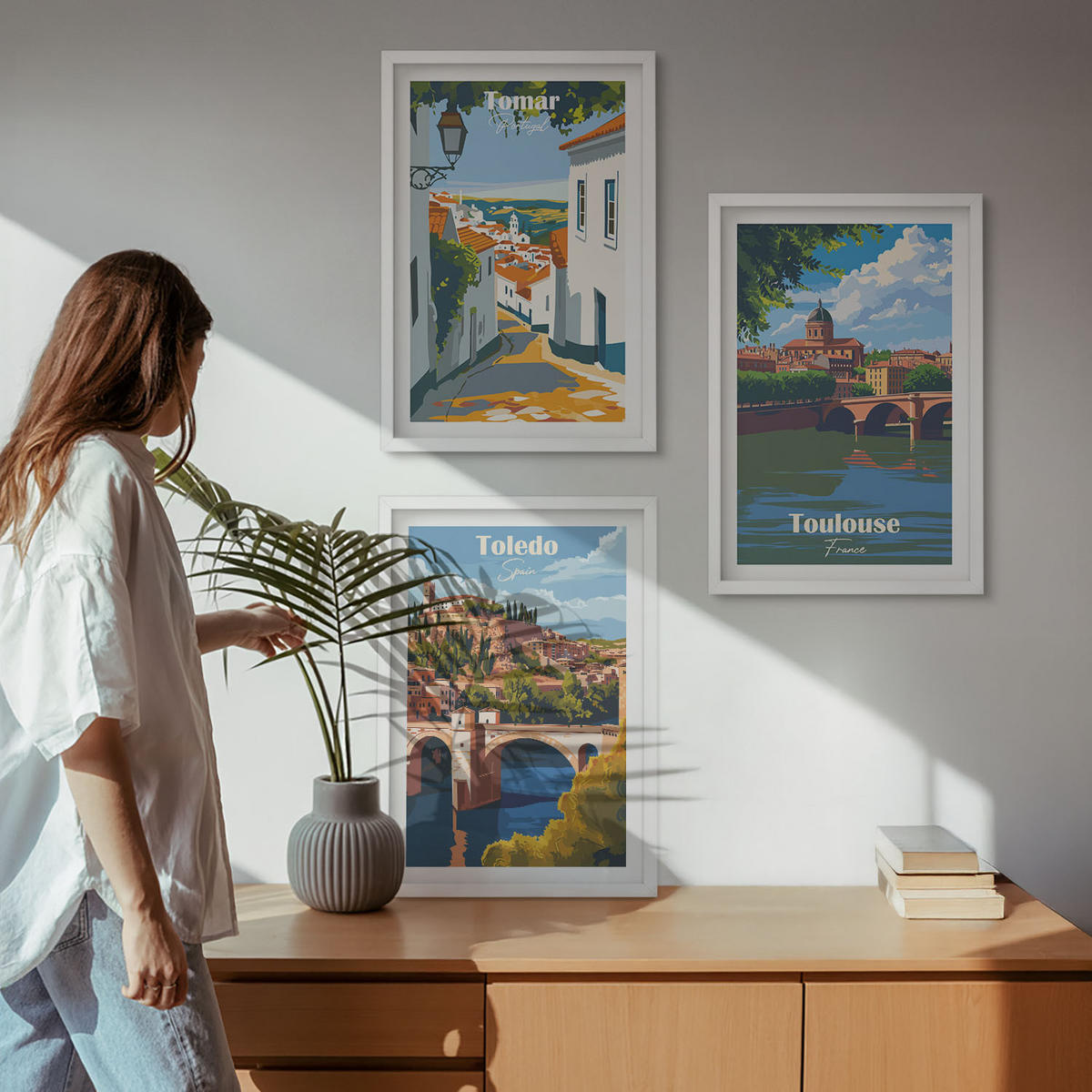 WANDBILDER 3er-Set - 40x60 cm Weißer Rahmen - Retro-Stadtgrafiken - Weiß, Kunststoff (40/60cm) - ArtPrintCave