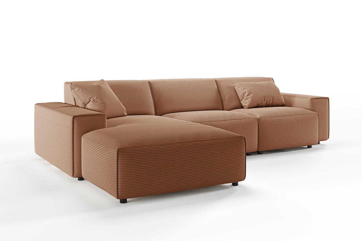 ECKSOFA RANI Braun Cord - Dunkelbraun/Schwarz, Kunststoff/Textil (299/189cm) - KAWOLA