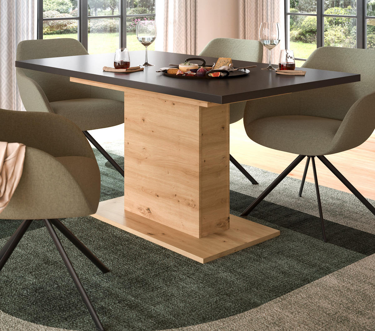 ESSTISCH grau, Eiche Artisan Küchentisch ausziehbar 150 - 190 cm - Eiche Artisan/Grau, Holzwerkstoff/Metall (150/90/76cm) - Inn.Furn