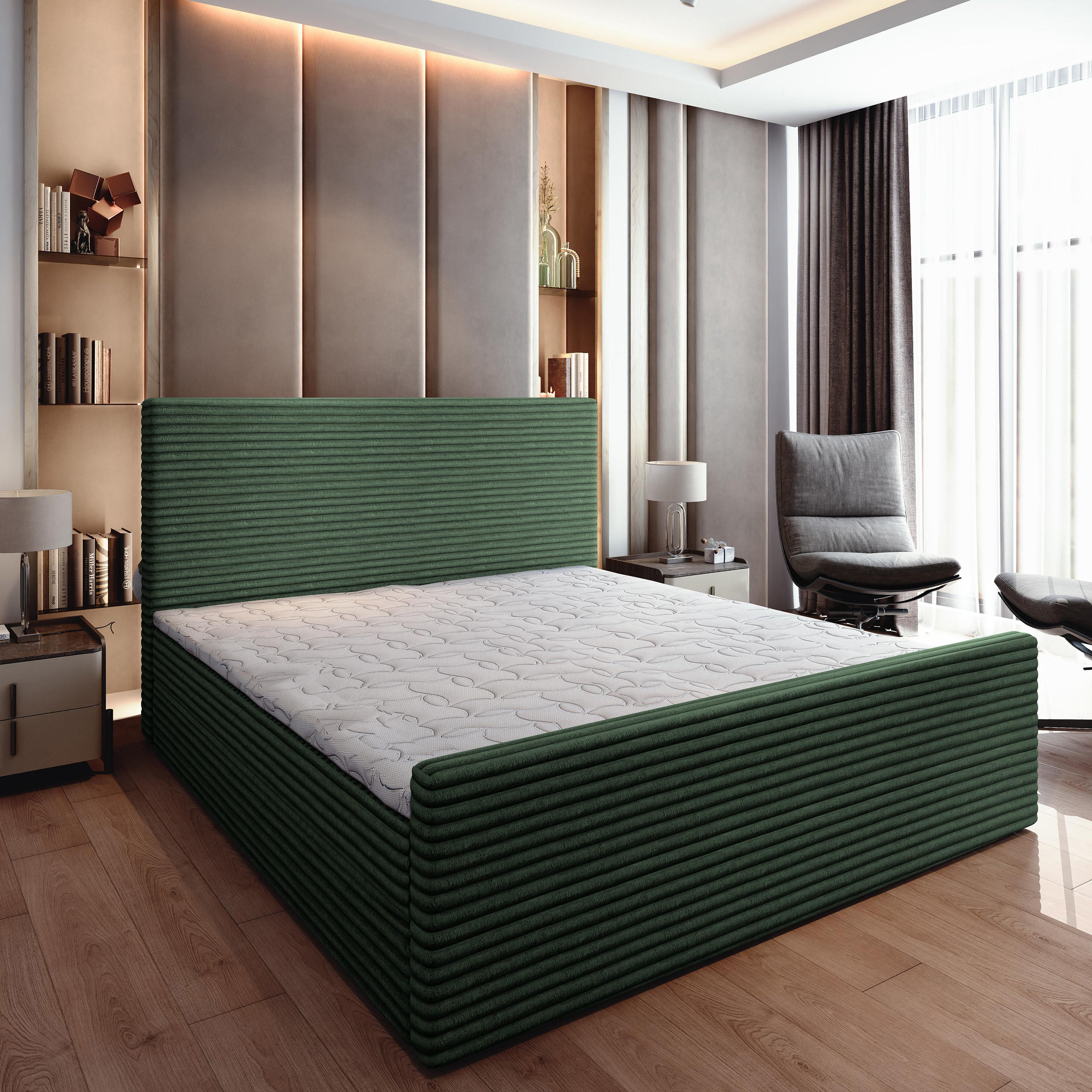 BOXBETT BRENTO 140x200 cm mit Matratze und Topper - Grün - Grün, Holz (140/200cm) - MASSENO