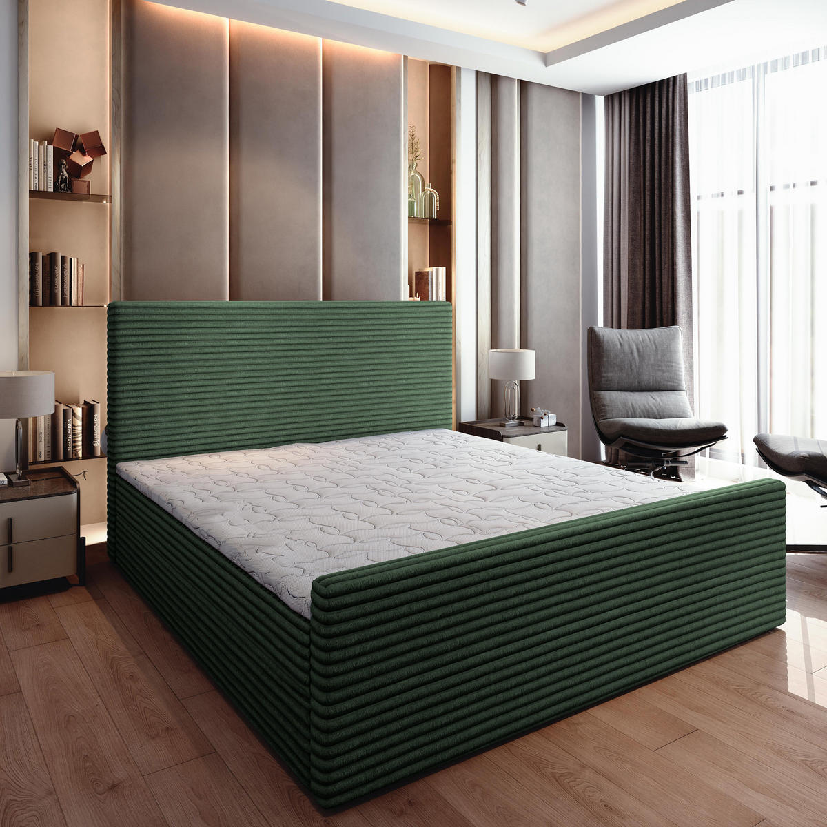 BOXBETT BRENTO 140x200 cm mit Matratze und Topper - Grün - Grün, Holz (140/200cm) - MASSENO