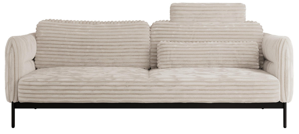 SOFA SALENTO Beige Cord - Beige/Schwarz, Textil/Metall (221/82/101cm) - MKS