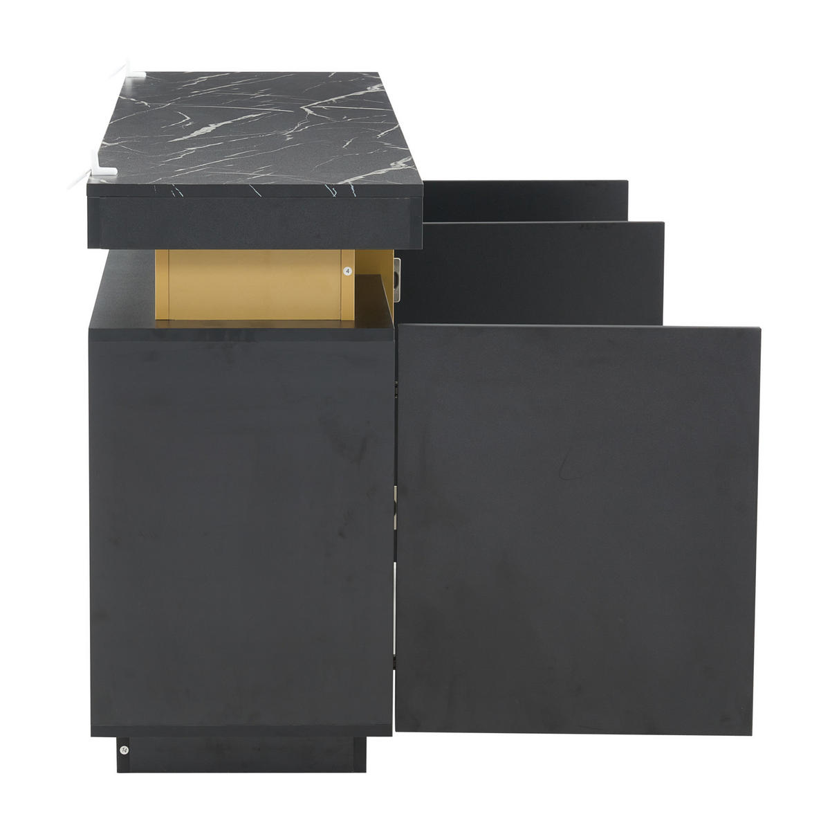 SIDEBOARD 140/38/70 cm Schwarz aus Spanplatte mit Marmorstruktur - Schwarz, Holzwerkstoff (38/70/140cm) - OKMYHOME