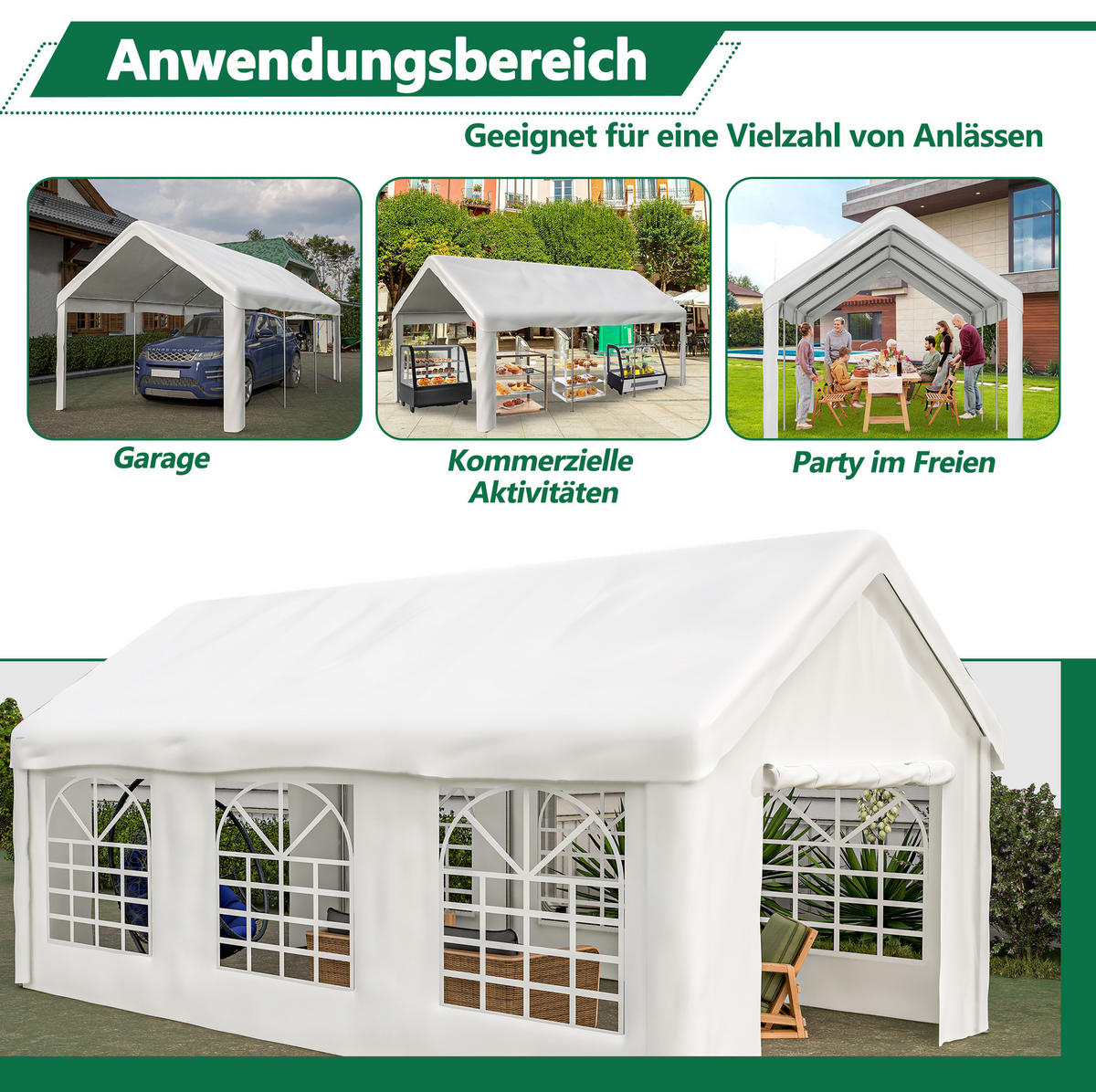 KLEINGARAGE aus PE Rattan, Eisen & wasserdichtem Stoff 3x6 m in Weiß - Weiß, Metall (299/283/598cm) - Modfu
