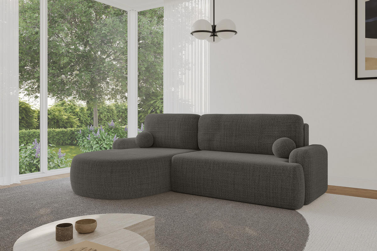 WOHNLANDSCHAFT mit Schlaffunktion und Bettkasten LIRA-L - 264x172x89 Grau - Grau, Holzwerkstoff/Textil (264/172cm) - ALTDECOR