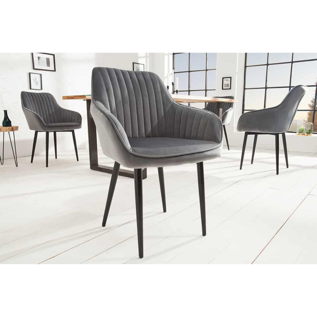 ARMLEHNSTUHL TURIN Samt Silbergrau - Silberfarben/Schwarz, Textil/Metall (60/84/61cm) - riess-ambiente