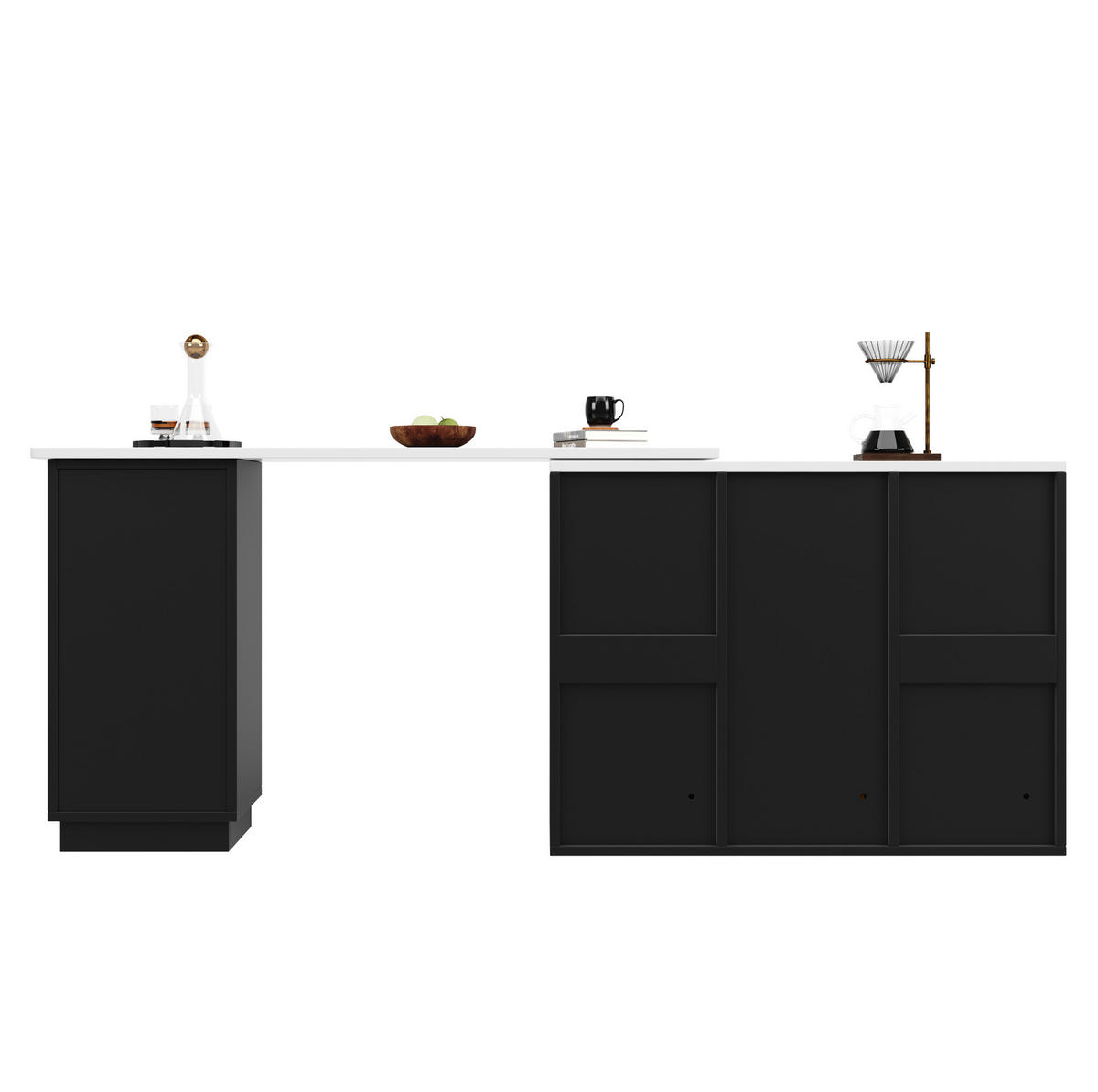 BARTISCH 210/30/100,9 cm mit 360°-Drehfunktion, offenem und geschlossenem Stauraum, MDF mit Marmoroptik, Schwarz - Schwarz, Holzwerkstoff (30/210/100.9cm) - Redom