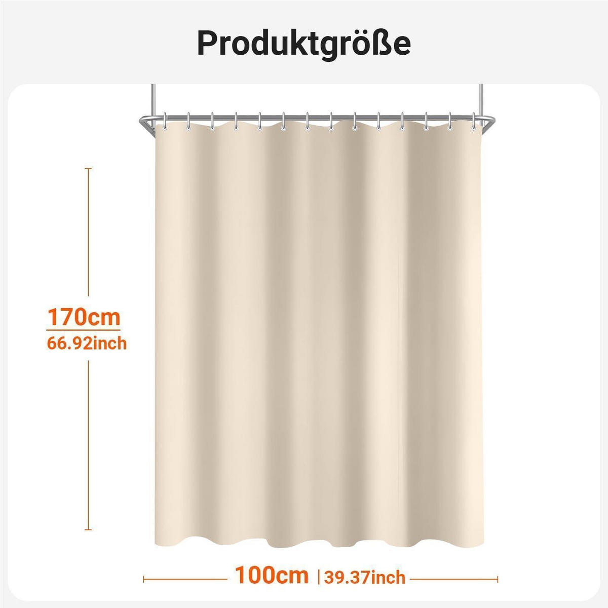 DUSCHVORHANG 100x170 cm Beige Wasserabweisend Beschwerter Saum - Beige, Textil (100/170cm)