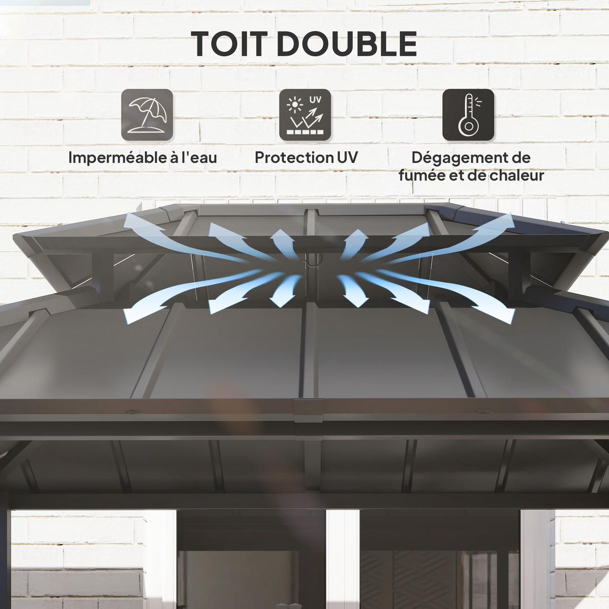 PAVILLON DE-12658 244/184/258 cm Doppeldach mit 2 Regalen Schwarz - Schwarz, Metall (467.36/655.32/619.76cm) - ComfortXL