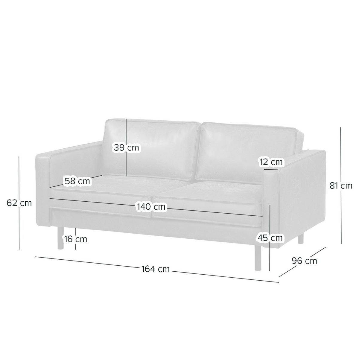2-SITZER SOFA - Cognac/Schwarz, Leder/Textil (164/81/96cm) - home24