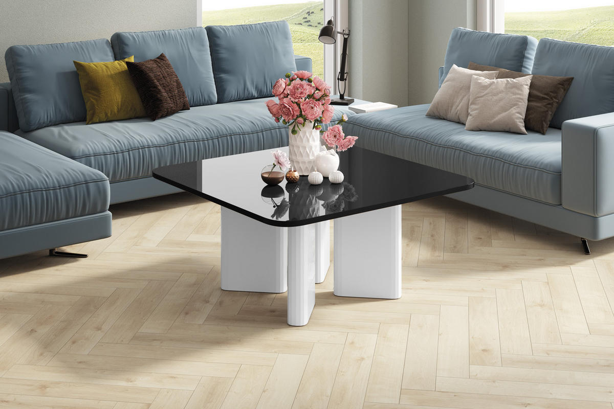 COUCHTISCH quadratisch Schwarz Weiß Hochglanz 80/80/50 cm - Schwarz Hochglanz/Weiß Hochglanz, Holzwerkstoff (80/80/50cm) - designimpex