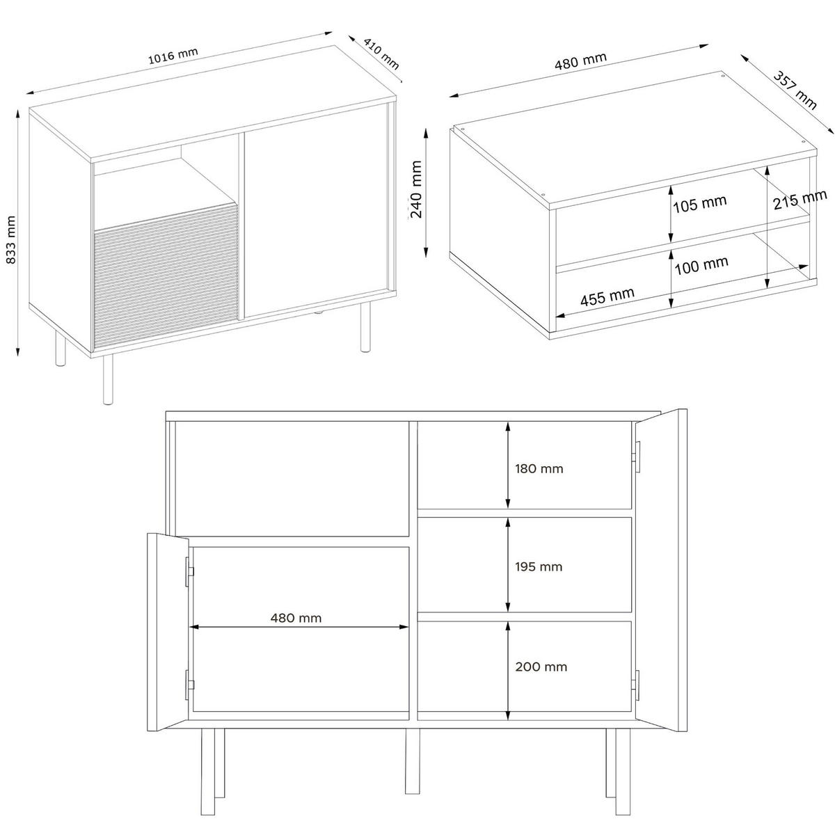 KOMMODE LOFTY TV/HiFi-Einlage, schwarz / Eiche natur - Eichefarben/Schwarz, Holzwerkstoff (102/83/41cm) - KONSIMO®