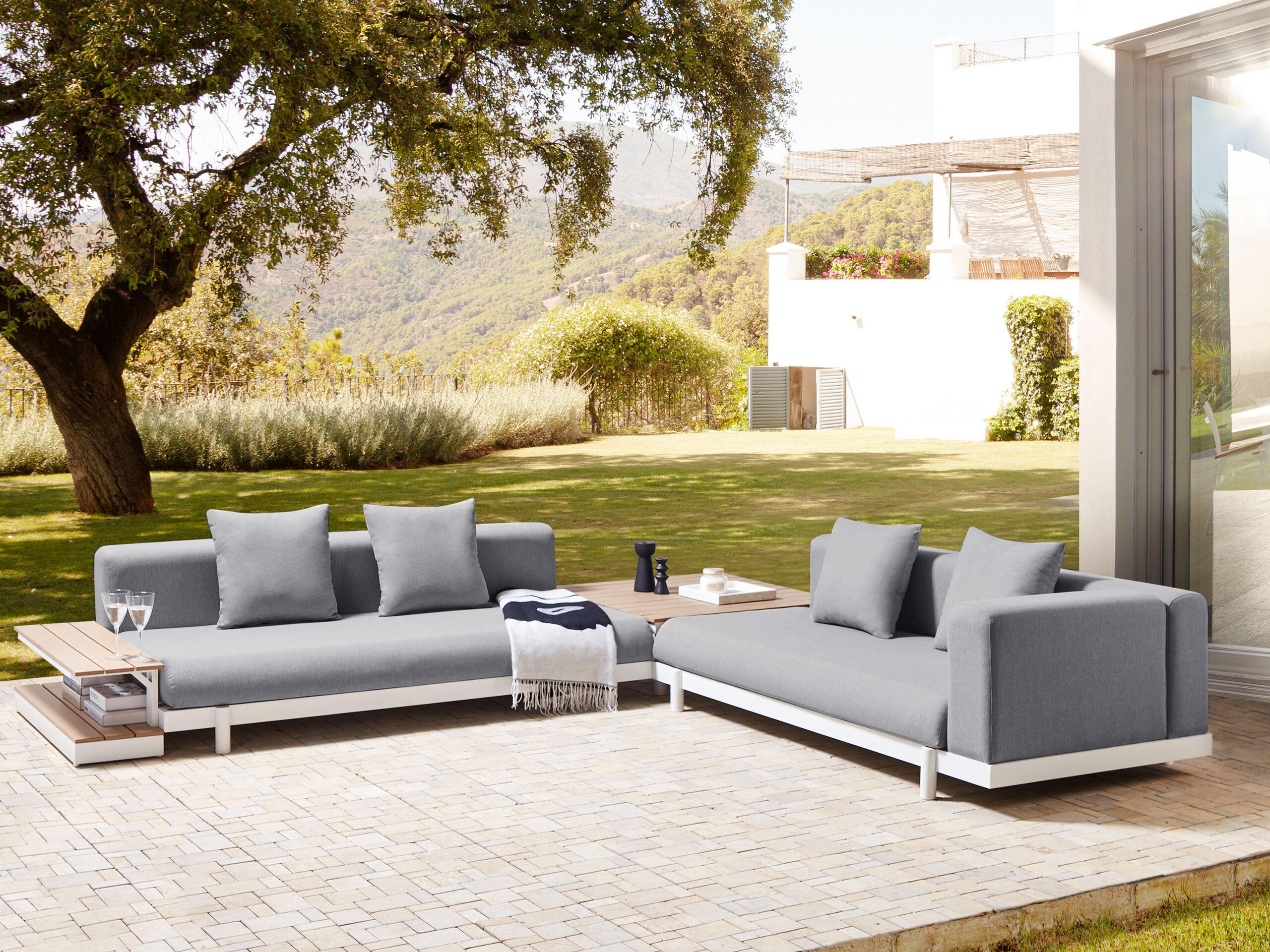 LOUNGE SET 5-Sitzer Aluminium weiß Auflagen grau Missanello - Weiß/Grau, Textil - Beliani