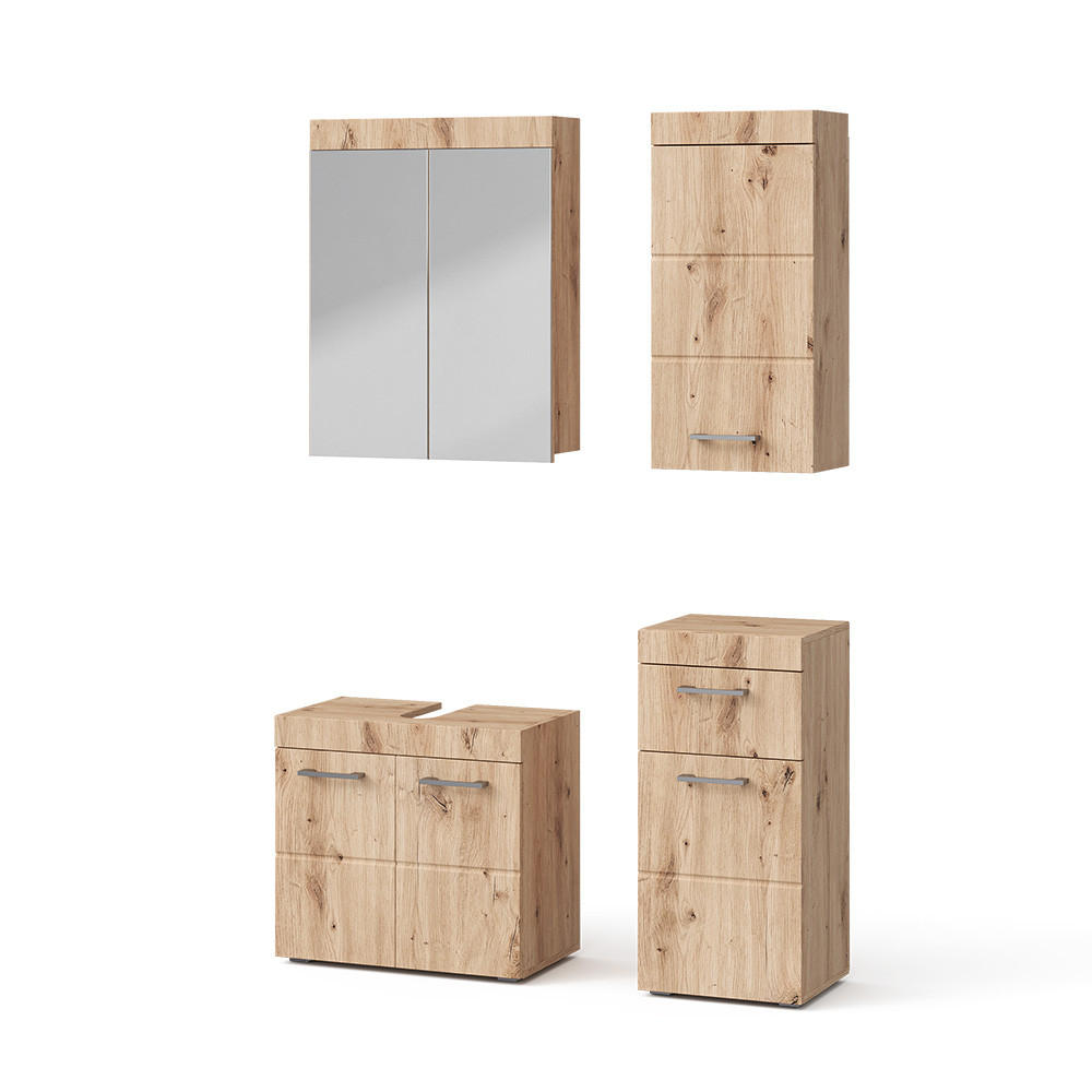 BADMÖBEL-SET Luna Eiche Wotan 4 Teile, mit Hängeschrank - Eiche Wotan, Holzwerkstoff (60/56/34cm) - Vicco